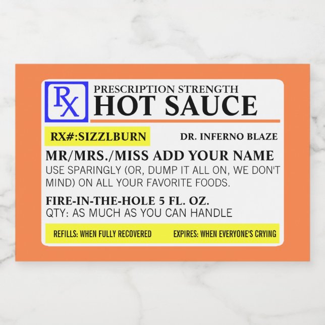 Funny Prescription Strings Food Label Lebensmitteletikett (Einzelnes Label)