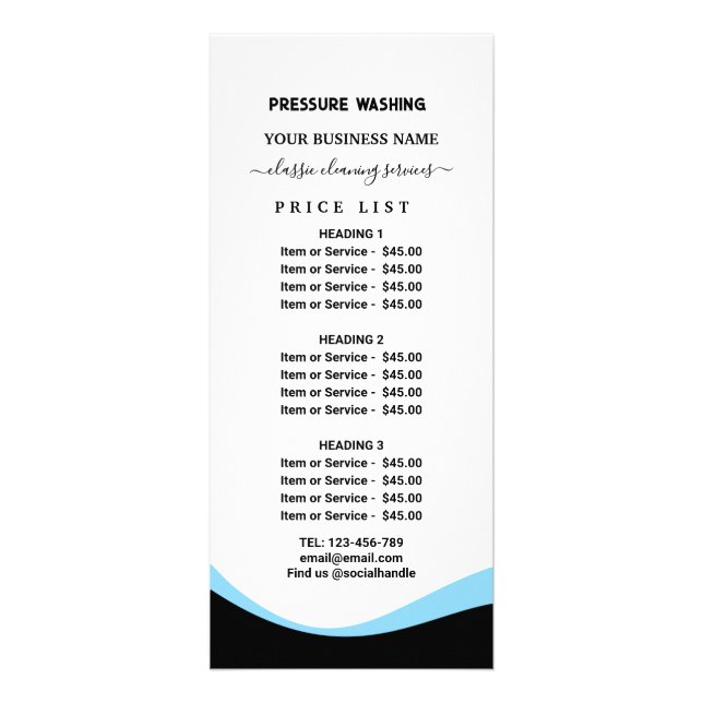 Funny Pressure Washing  Power Wash Price List Werbekarte (Vorne)
