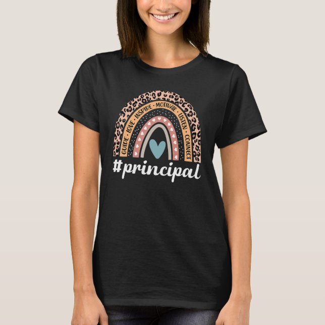 Funny Principal Rainbow Leopard School Principal T-Shirt (Vorderseite)