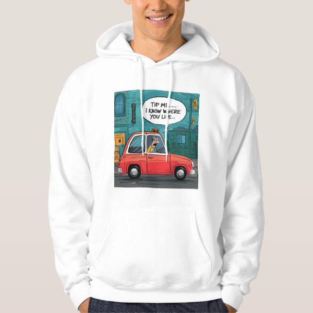 Funny Print | "Tipp, ich weiß, wo du wohnst!" Hoodie (Vorderseite)