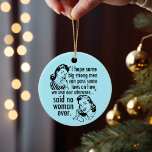 Funny Pro Choice Retro feministischer politischer  Keramik Ornament<br><div class="desc">Funny Pro Choice Retro Feminist Politischer Cartoon Weihnachtsschmuck in blau. Ein cooles provozierendes politisches Humor-Geschenk mit zwei Vintagen Frauen, die der Regierung sagen: bleibe aus meinem Gebärmutterhals. Gegen Trump, gegen die Regierung unglaublich witzig Befürwortung von Wahlentscheidungen über Frauenrechte im Gesundheitswesen und zu wählen, die lautet: "Ich hoffe, dass wir einige...</div>