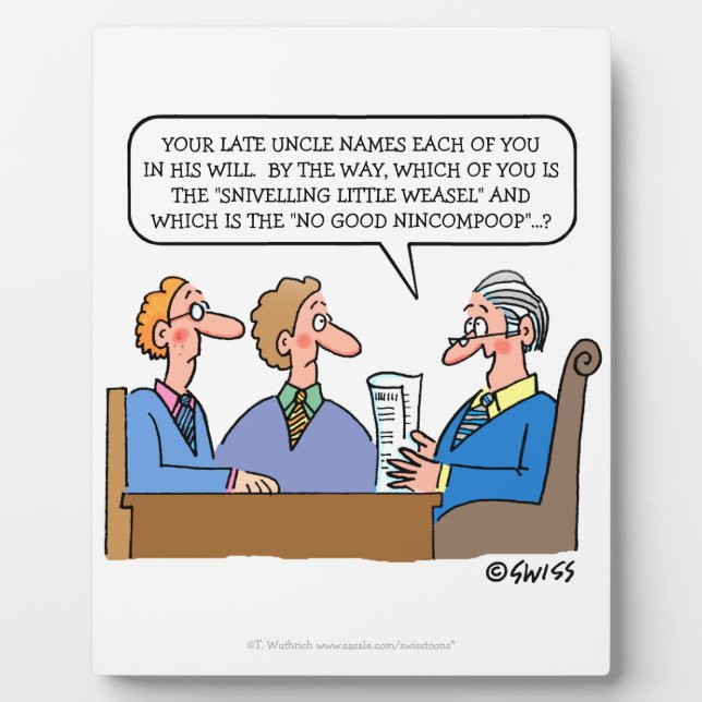 Funny Probate Lawyer Reading Will zu Heirs Cartoon Fotoplatte (Vorderseite)