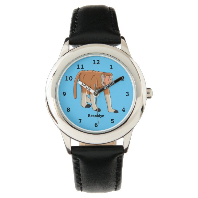 Funny proboscis Affe Cartoon Illustration Armbanduhr (Vorderseite)