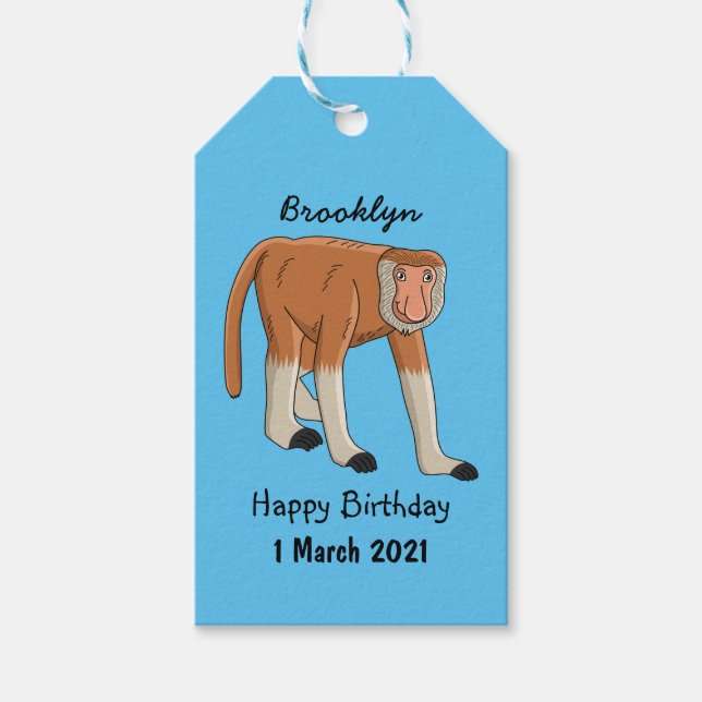 Funny proboscis Affe Cartoon Illustration Geschenkanhänger (Vorderseite)