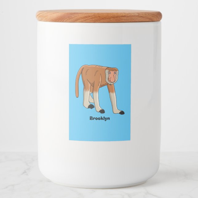 Funny proboscis Affe Cartoon Illustration Lebensmitteletikett (Vorderseite)