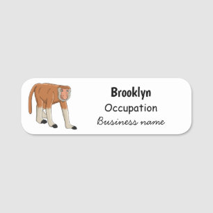 Funny proboscis Affe Cartoon Illustration Namensschild