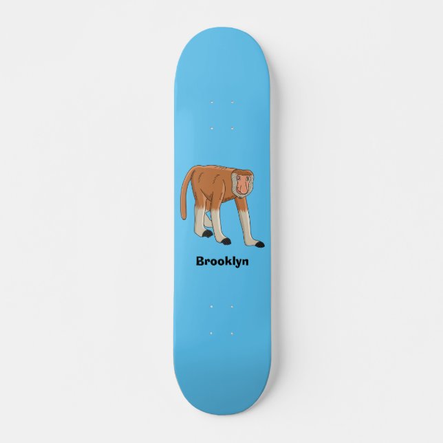 Funny proboscis Affe Cartoon Illustration Skateboard (Vorne)