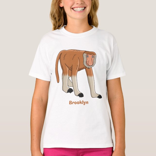 Funny proboscis Affe Cartoon Illustration T-Shirt (Vorderseite)