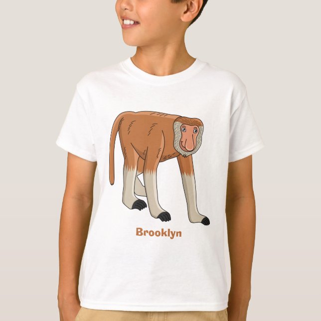 Funny proboscis Affe Cartoon Illustration T-Shirt (Vorderseite)