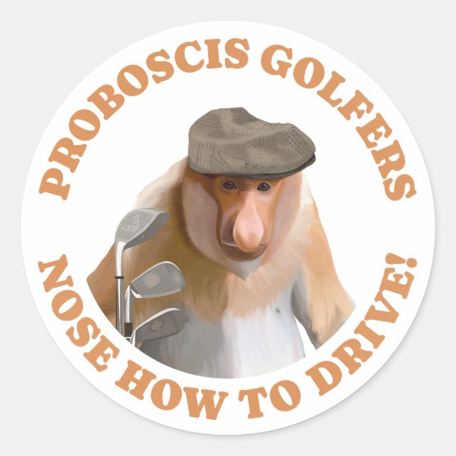 Funny Proboscis Monkey Golf Lovers Runder Aufkleber (Vorderseite)