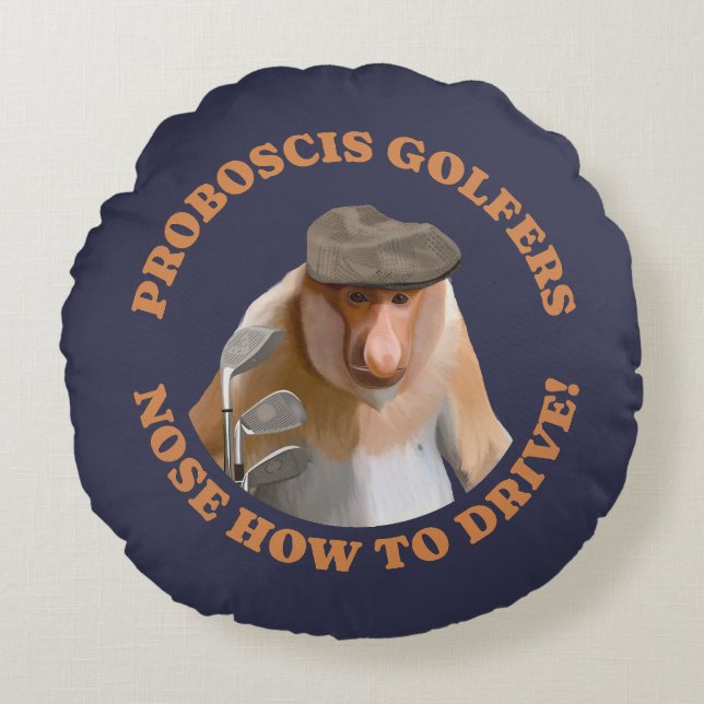 Funny Proboscis Monkey Golf Lovers Rundes Kissen (Vorderseite)