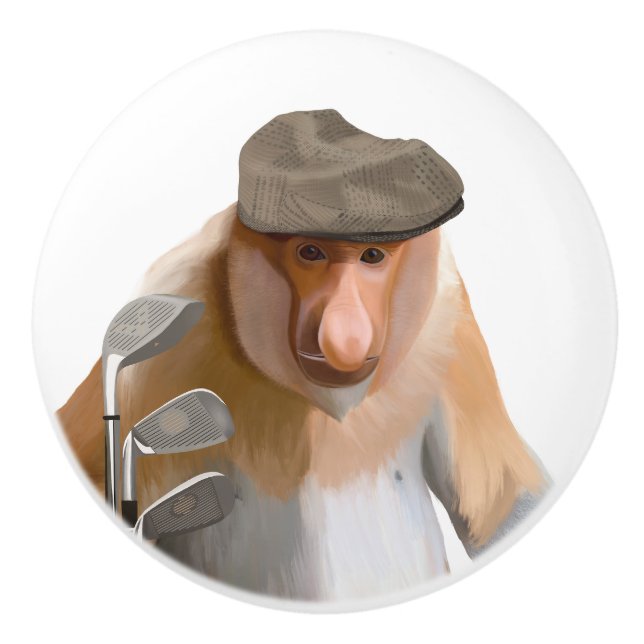 Funny Proboscis Monkey Golfer Keramikknauf (Vorderseite)