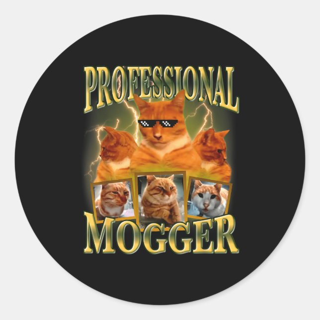 Funny Professional Mogger Cat Meme Mewing Looksmax Runder Aufkleber (Vorderseite)