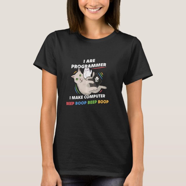 Funny Programmer Cat Beep Boop Coder Meme für Comp T-Shirt (Vorderseite)