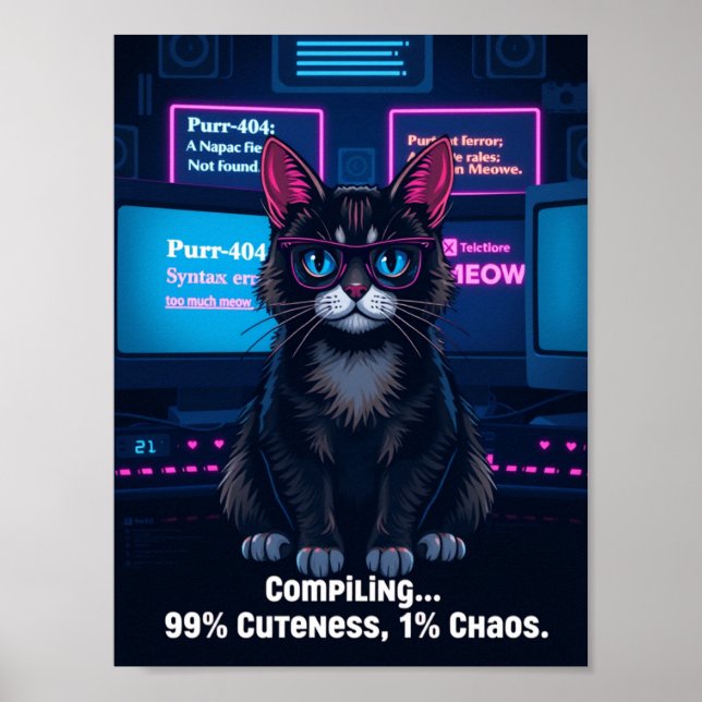 Funny Programmer Cat Poster - "Kompilieren 99% Cut (Vorne)