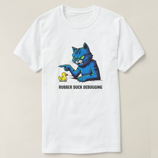 Funny Programmer Cat Rubber Duck Debugging Art T-Shirt (Design vorne)