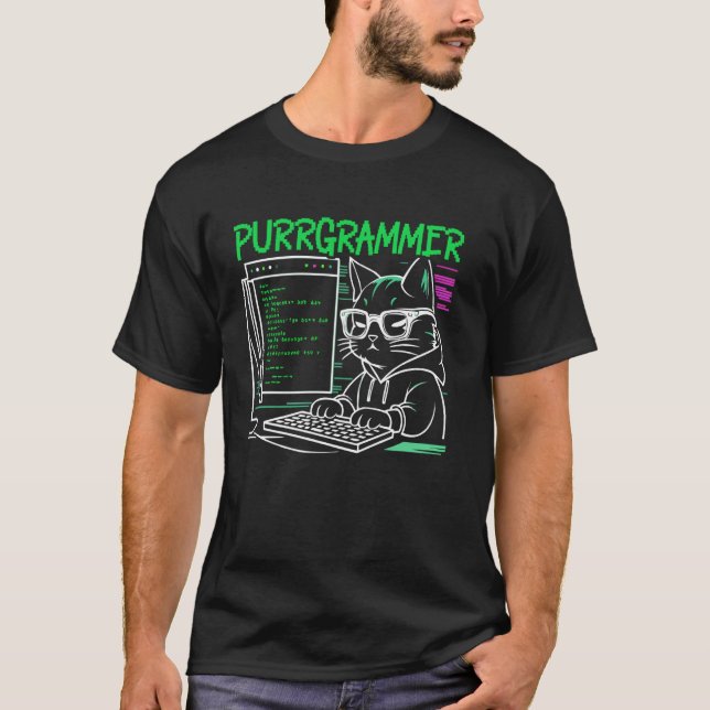 Funny Programmer Coder Computerprogrammierung Katz T-Shirt (Vorderseite)