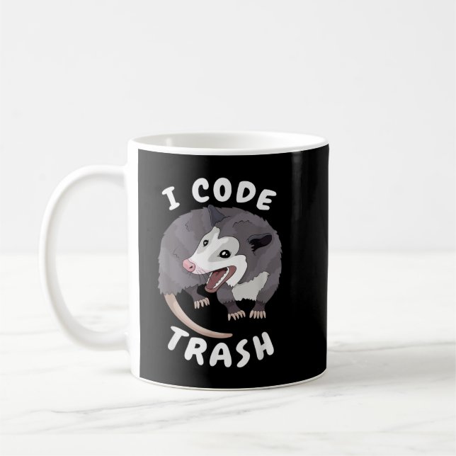 Funny Programming Meme I code Trash Opossum Geek P Kaffeetasse (Links)
