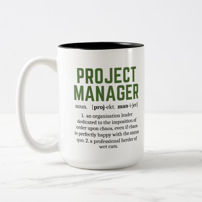 Funny Project Manager Wörterbuchdefinition, Spaß Zweifarbige Tasse (Links)