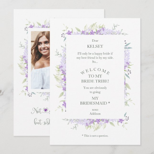 Funny Proposal Photo Bridesmaid Purple Wildflowers (Vorne/Hinten)