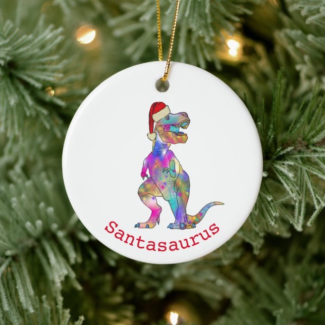 Funny Psychedelic Tyrannosaurus Rex Santa Dinosaur Keramik Ornament (Baum)