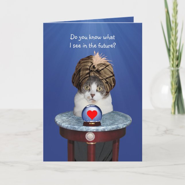 Funny Psychic Kitty Valentine Feiertagskarte (Vorderseite)