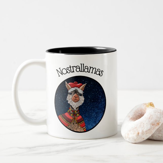 Funny Psychic Nostradamus Llama Halloween-Party Zweifarbige Tasse (Mit Donut)