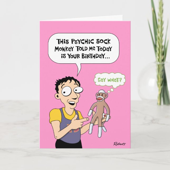 Funny Psychic Sock Monkey Geburtstag Karte (Vorderseite)