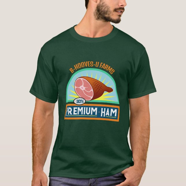 Funny Pub "Premium Ham" Tief grüner T - Shirt (Vorderseite)