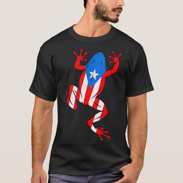 Funny Puerto Rico Coqui Frog Puerto Rican Flag Bor T-Shirt (Vorderseite)