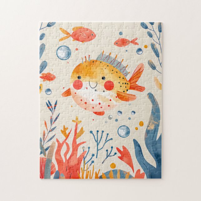 Funny Puffer Fisch in der Nähe von Vibranff Reef Puzzle (Vertikal)