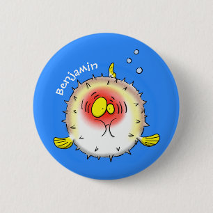 Funny Puffer Fish porcupfish Cartoon Button