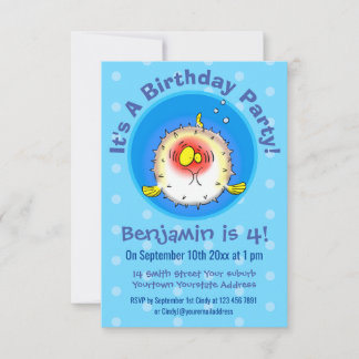 Funny Puffer Fish porcupfish Cartoon Einladung