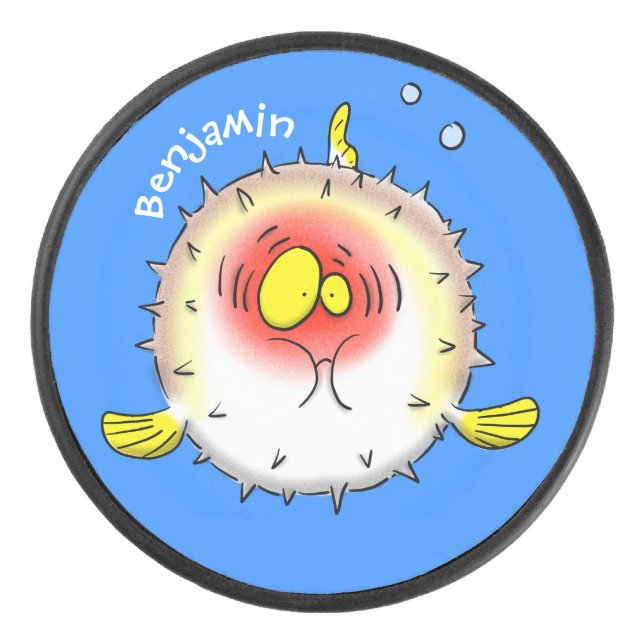 Funny Puffer Fish porcupfish Cartoon Eishockey Puck (Vorderseite)