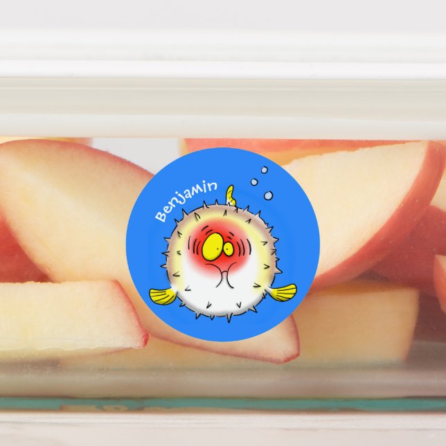 Funny Puffer Fish porcupfish Cartoon Etiketten (Befestigt)