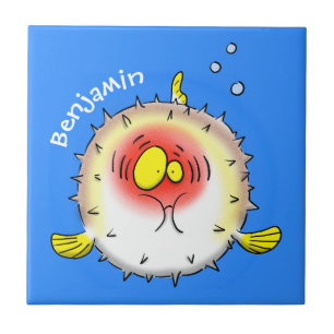 Funny Puffer Fish porcupfish Cartoon Fliese