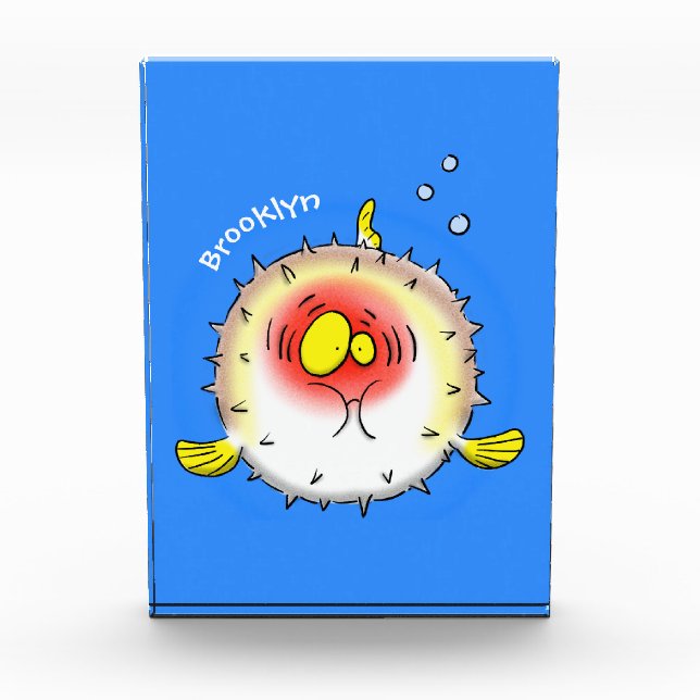 Funny Puffer Fish porcupfish Cartoon Fotoblock (Vorderseite)
