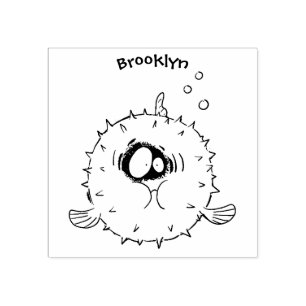 Funny Puffer Fish porcupfish Cartoon Gummistempel