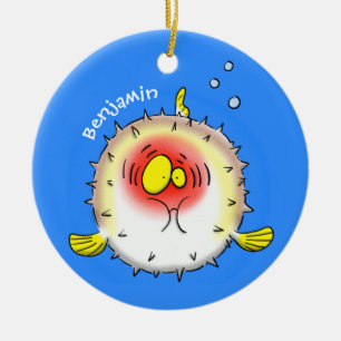 Funny Puffer Fish porcupfish Cartoon Keramik Ornament