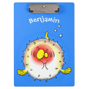 Funny Puffer Fish porcupfish Cartoon Klemmbrett