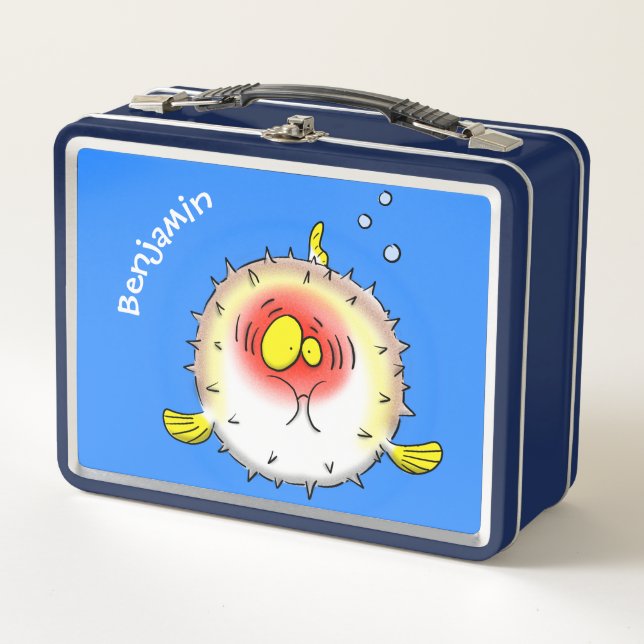 Funny Puffer Fish porcupfish Cartoon Metall Brotdose (Vorderseite)
