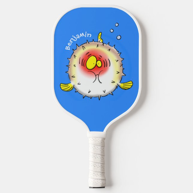 Funny Puffer Fish porcupfish Cartoon Pickleball Schläger (Vorderseite)