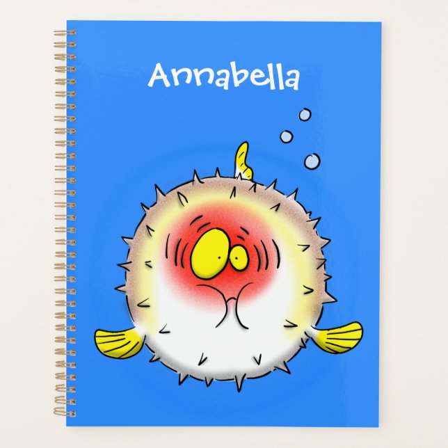 Funny Puffer Fish porcupfish Cartoon Planer (Vorderseite)