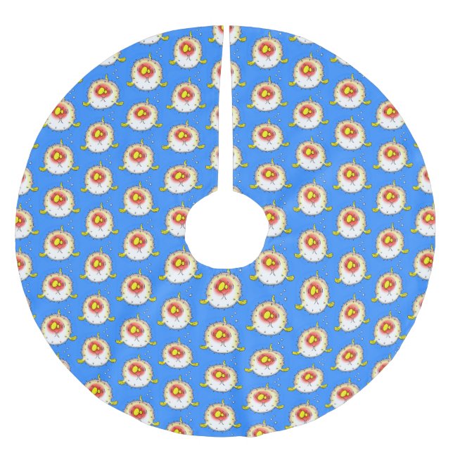 Funny Puffer Fish porcupfish Cartoon Polyester Weihnachtsbaumdecke (Vorderseite)