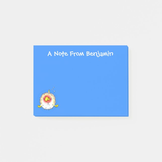 Funny Puffer Fish porcupfish Cartoon Post-it Klebezettel (Vorderseite)