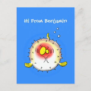 Funny Puffer Fish porcupfish Cartoon Postkarte