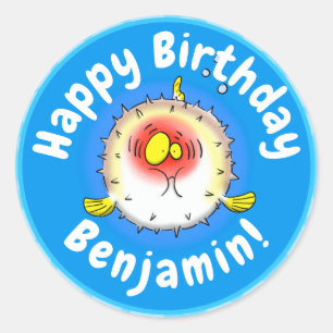 Funny Puffer Fish porcupfish Cartoon Runder Aufkleber