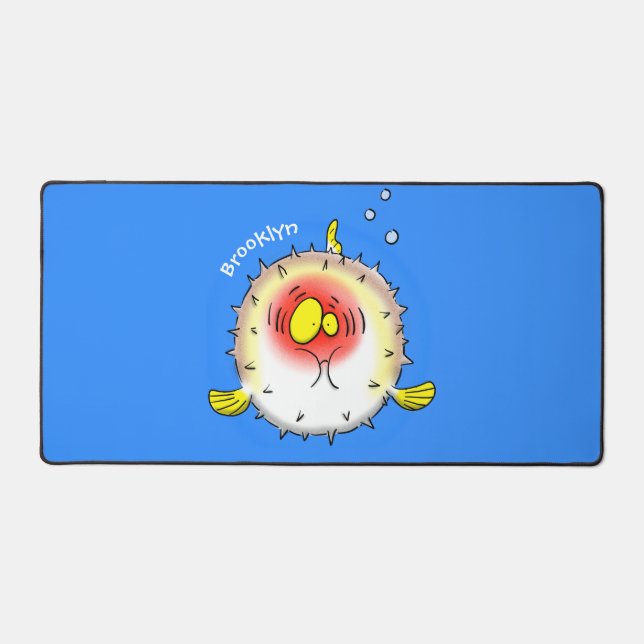 Funny Puffer Fish porcupfish Cartoon Schreibtischunterlage (Vorderseite)