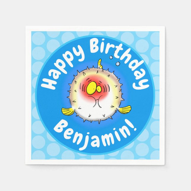 Funny Puffer Fish porcupfish Cartoon Serviette (Vorderseite)