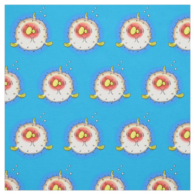 Funny Puffer Fish porcupfish Cartoon Stoff (Muster)